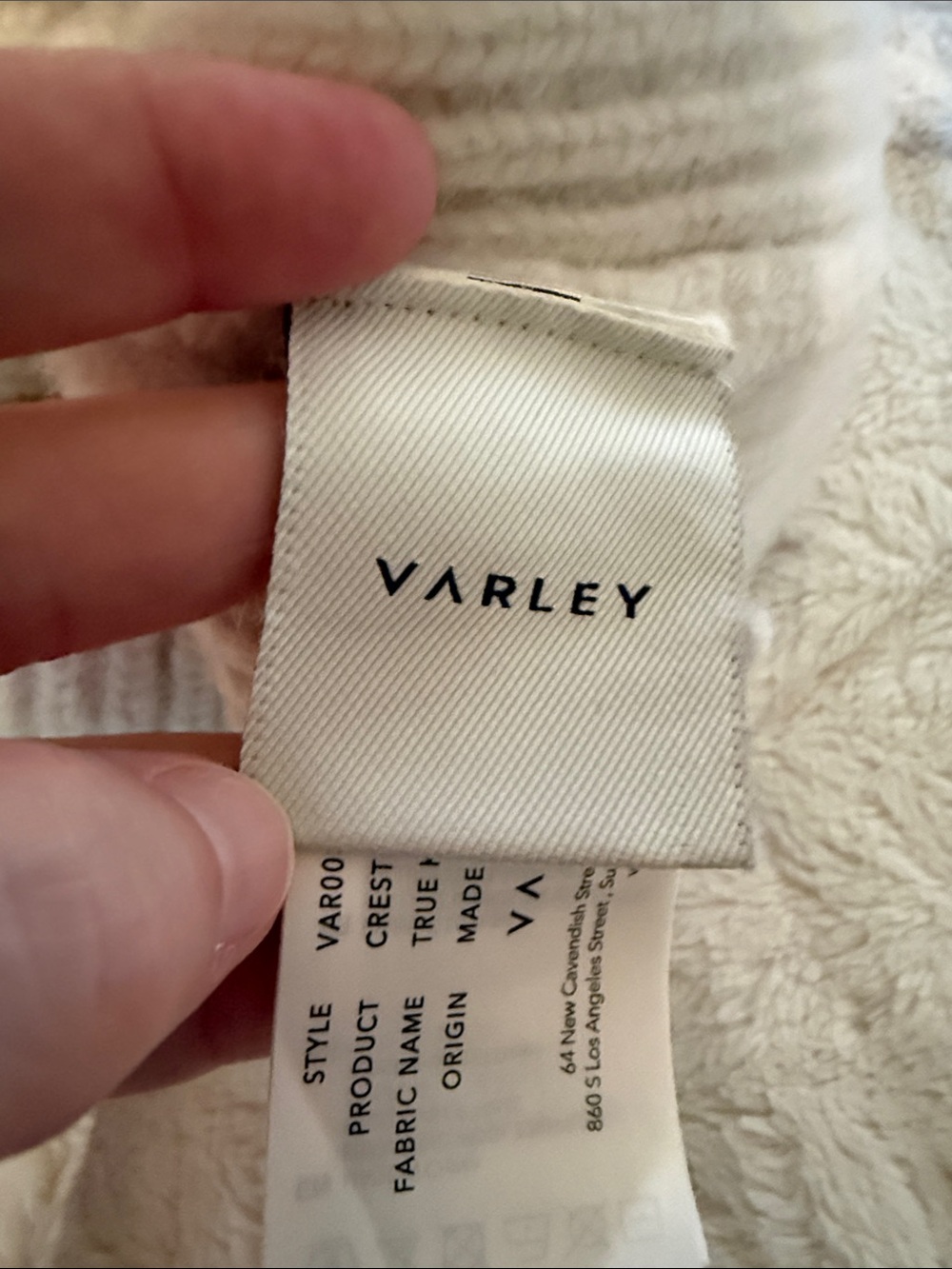 Varley Cream Ribbed Knit Beanie - Picture 3 of 5